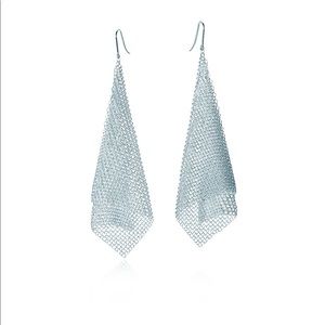 New- Tiffany & Co Silver Mesh Scarf Drop Earrings